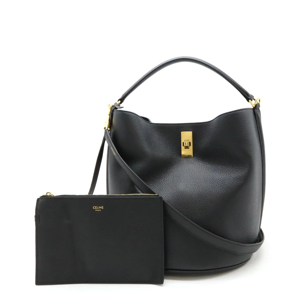Celine Bucket Seize 2way Shoulder Bag Hobo Leather Black